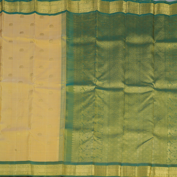 Hayagrivas Handloom Mild Yellow Kanjivaram Silk Saree with Green Border BF63-SBS