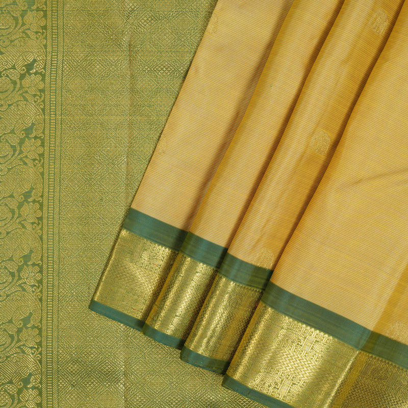 Hayagrivas Handloom Mild Yellow Kanjivaram Silk Saree with Green Border BF63-SBS