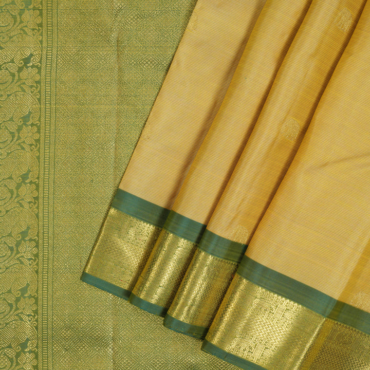 Hayagrivas Handloom Mild Yellow Kanjivaram Silk Saree with Green Border BF63-SBS