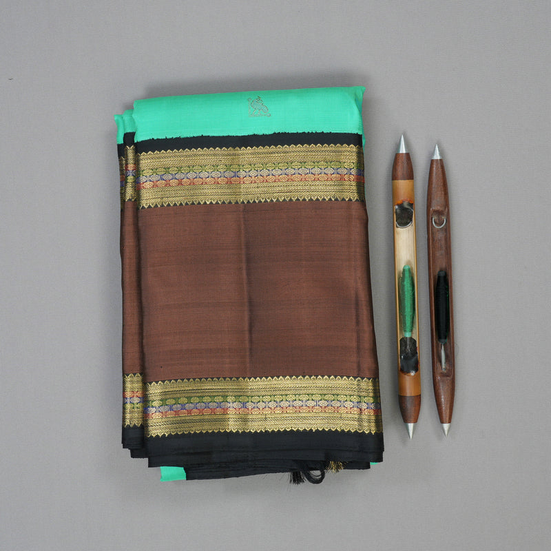 Hayagrivas Handloom Pastel Green Kanjivaram Silk Saree with Brown Border BF85-SBS