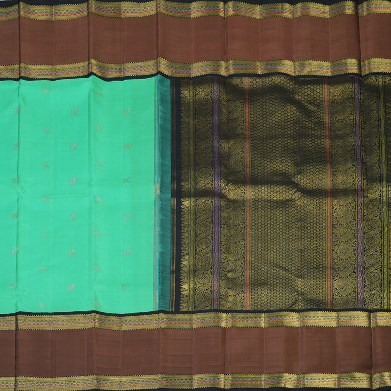 Hayagrivas Handloom Pastel Green Kanjivaram Silk Saree with Brown Border BF85-SBS