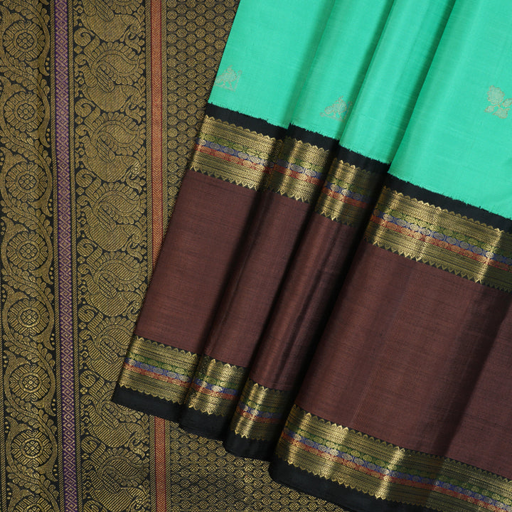 Hayagrivas Handloom Pastel Green Kanjivaram Silk Saree with Brown Border BF85-SBS