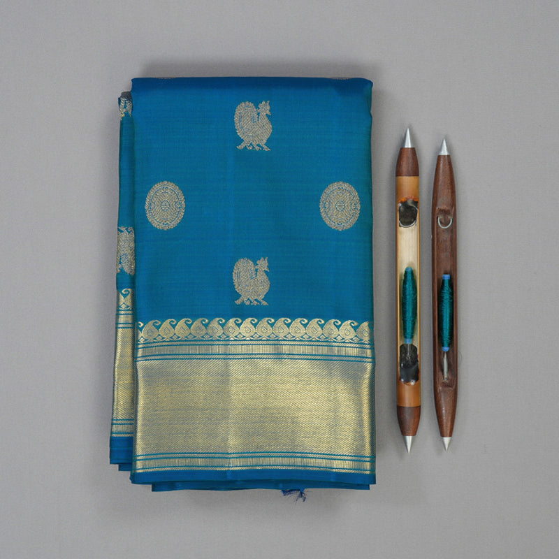 Hayagrivas Handloom Peacock Blue Kanjivaram Silk Saree BF88-SBS