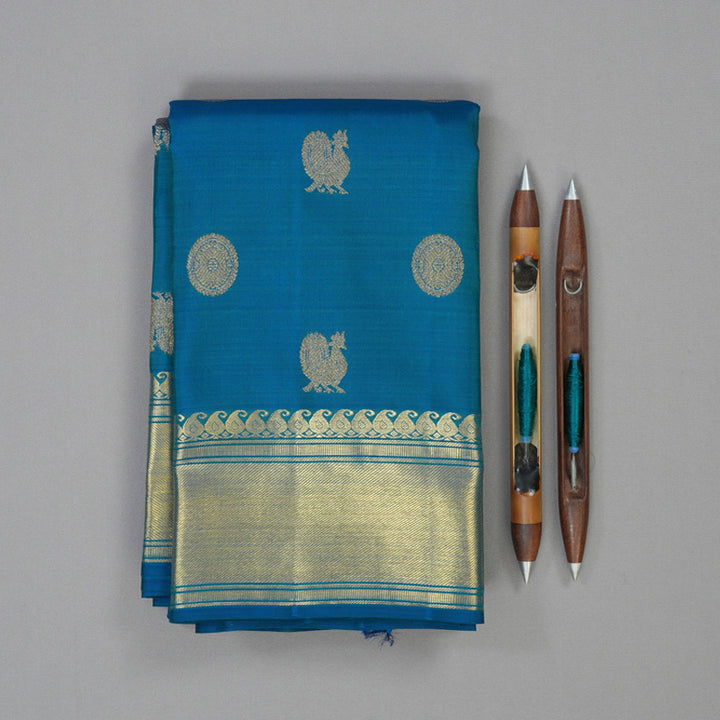 Hayagrivas Handloom Peacock Blue Kanjivaram Silk Saree BF88-SBS