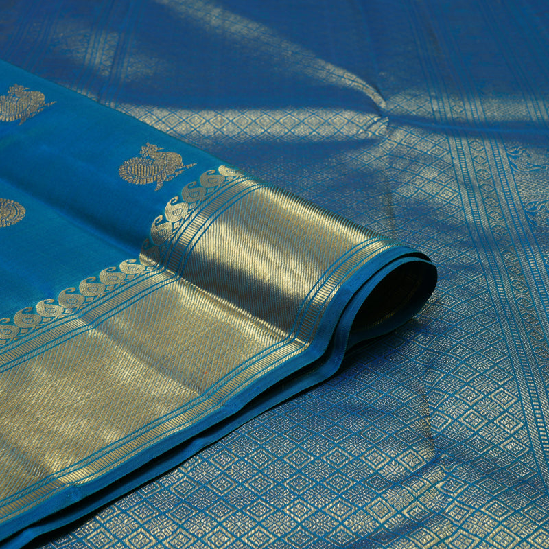 Hayagrivas Handloom Peacock Blue Kanjivaram Silk Saree BF88-SBS