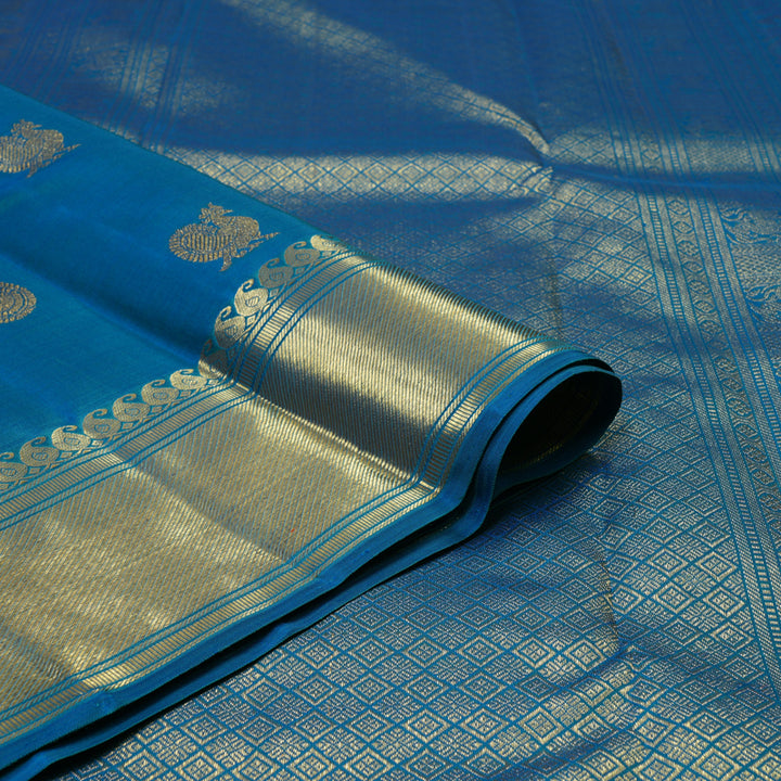 Hayagrivas Handloom Peacock Blue Kanjivaram Silk Saree BF88-SBS