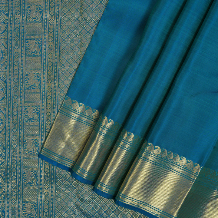 Hayagrivas Handloom Peacock Blue Kanjivaram Silk Saree BF88-SBS