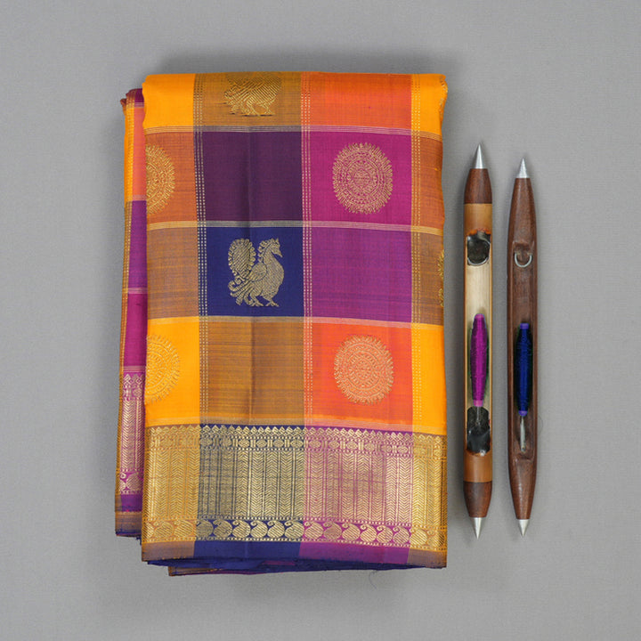 Hayagrivas Handloom Multicolour Checks Kanjivaram Silk Saree with Multicolour Border BF92-SBS