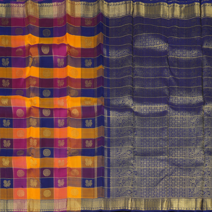 Hayagrivas Handloom Multicolour Checks Kanjivaram Silk Saree with Multicolour Border BF92-SBS