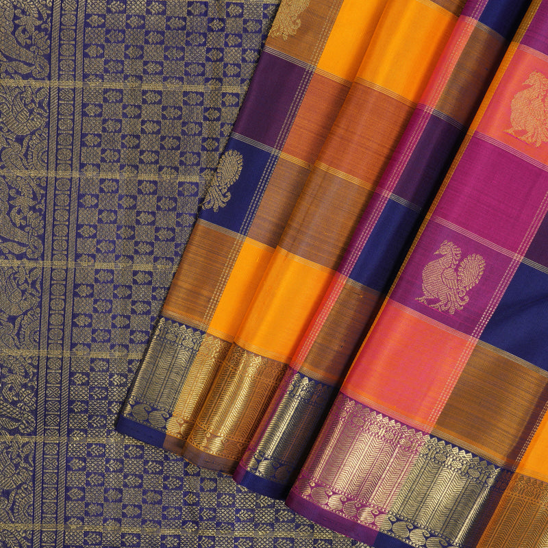 Hayagrivas Handloom Multicolour Checks Kanjivaram Silk Saree with Multicolour Border BF92-SBS