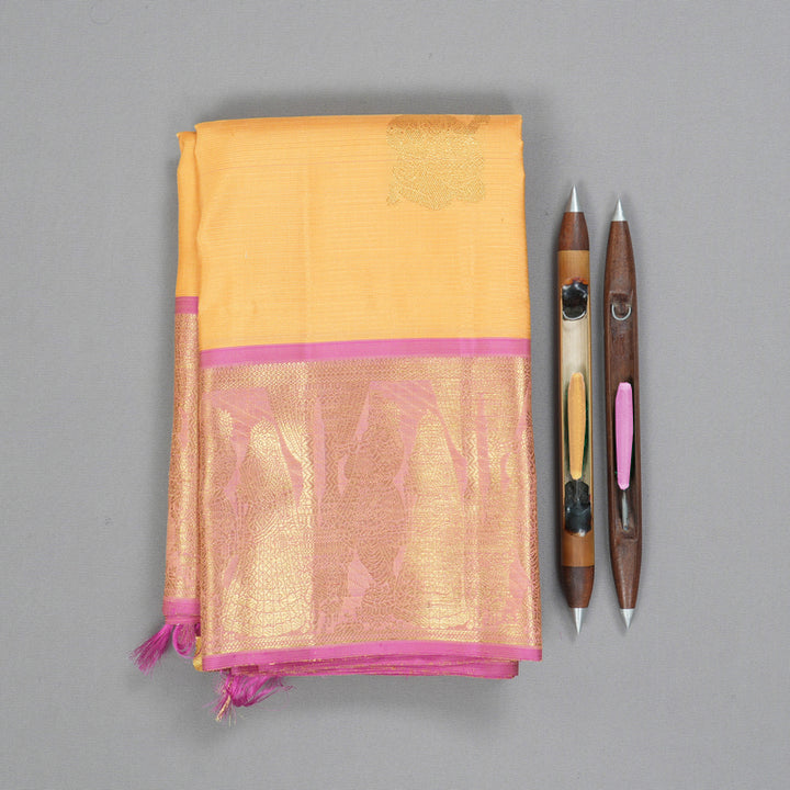 Hayagrivas Handloom Mild Peach Kanjivaram Silk Saree with Lotus Pink Border BF93-SBS