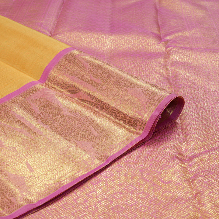 Hayagrivas Handloom Mild Peach Kanjivaram Silk Saree with Lotus Pink Border BF93-SBS