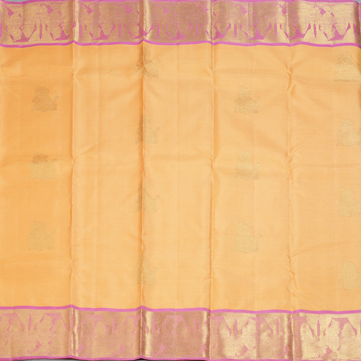Hayagrivas Handloom Mild Peach Kanjivaram Silk Saree with Lotus Pink Border BF93-SBS