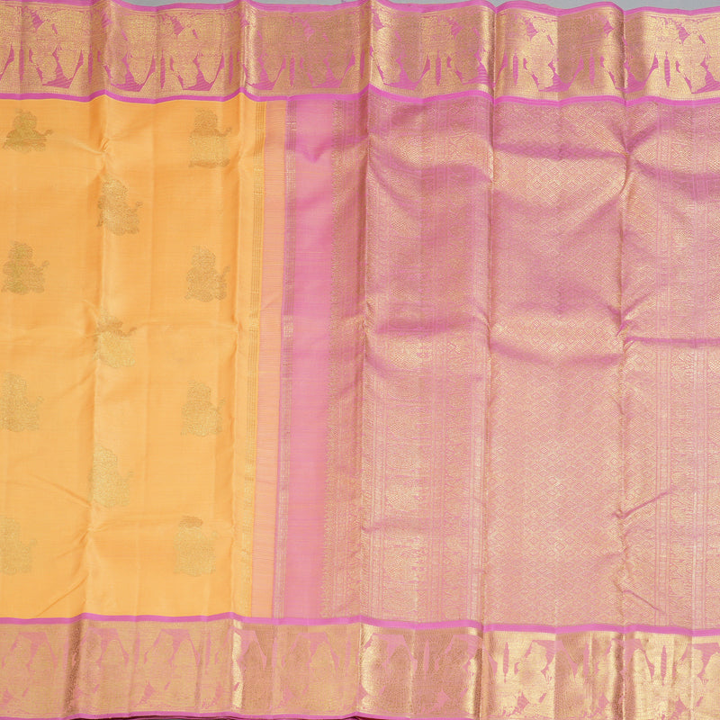 Hayagrivas Handloom Mild Peach Kanjivaram Silk Saree with Lotus Pink Border BF93-SBS