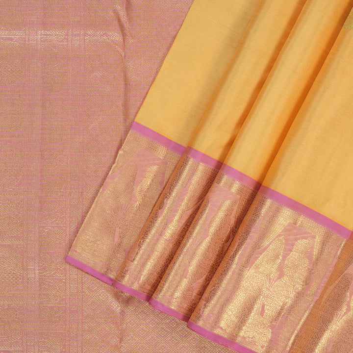Hayagrivas Handloom Mild Peach Kanjivaram Silk Saree with Lotus Pink Border BF93-SBS