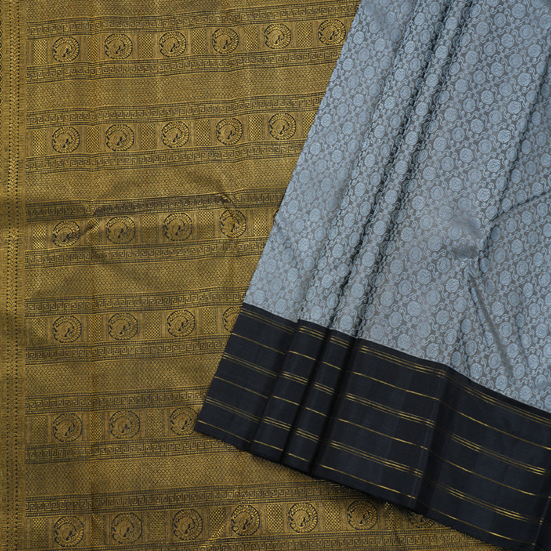 Hayagrivas Grey Embossed Kanjivaram Silk Saree with Black Border - BBD566G4-1