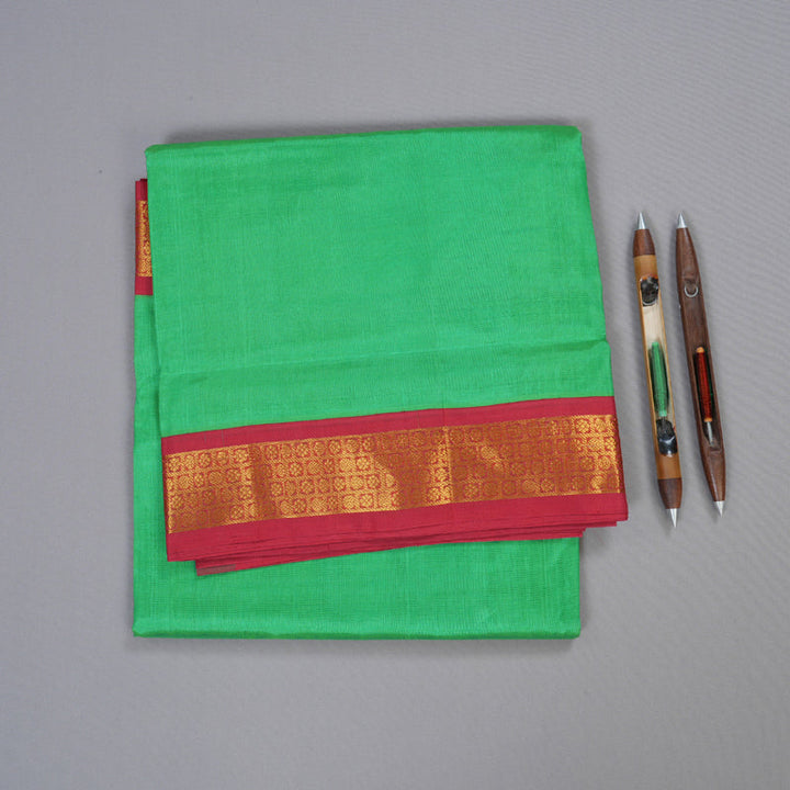 Hayagrivas Light Green Ten yards Silk Cotton Saree with Red Border BBC1271K10-2