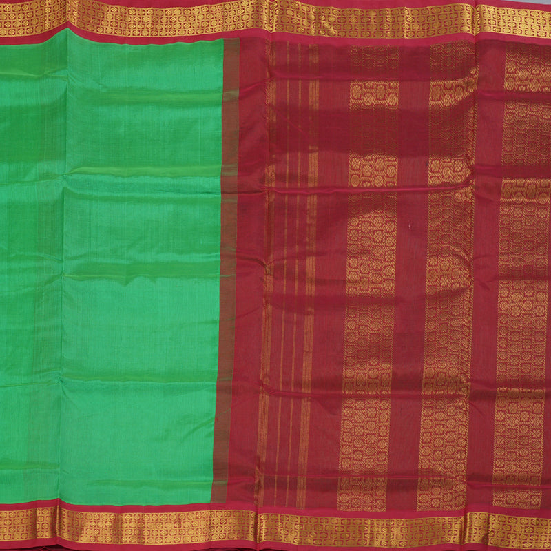 Hayagrivas Light Green Ten yards Silk Cotton Saree with Red Border BBC1271K10-2