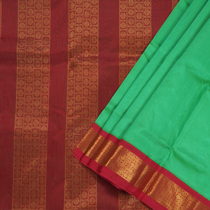 Hayagrivas Light Green Ten yards Silk Cotton Saree with Red Border BBC1271K10-2