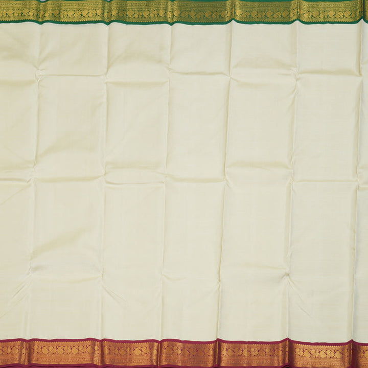 Hayagrivas Half White Kanjivaram Silk Saree with Green and Maroon Border BBD2046C6-6