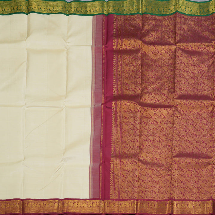 Hayagrivas Half White Kanjivaram Silk Saree with Green and Maroon Border BBD2046C6-6