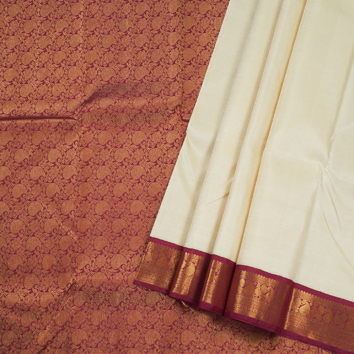 Hayagrivas Half White Kanjivaram Silk Saree with Green and Maroon Border BBD2046C6-6