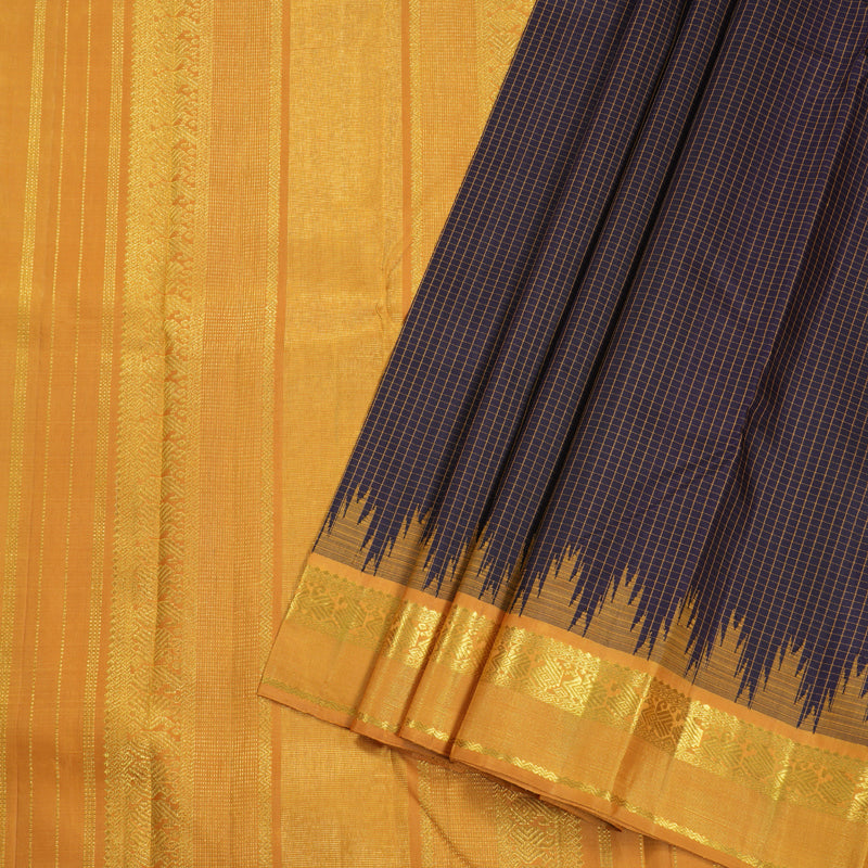 Hayagrivas Midnight Blue Kanjivaram Silk Saree with Mustard Border BBD427F3-13