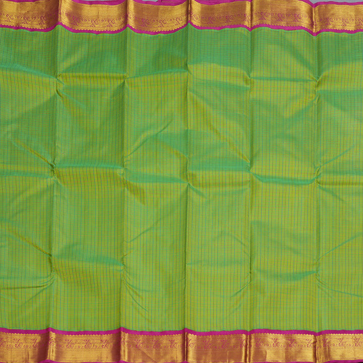 Hayagrivas Fluorescent Green Kanjivaram Silk Saree with Pink Border BBD473F15-1