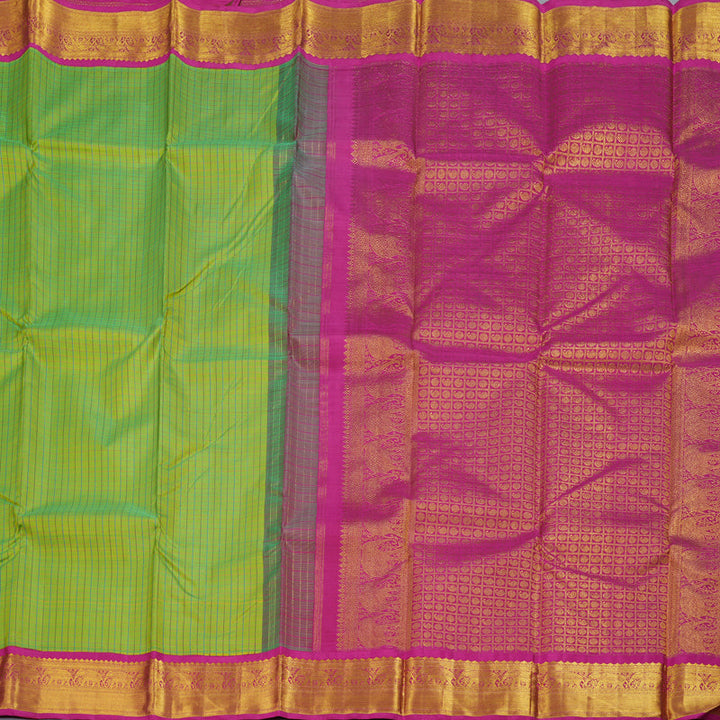 Hayagrivas Fluorescent Green Kanjivaram Silk Saree with Pink Border BBD473F15-1