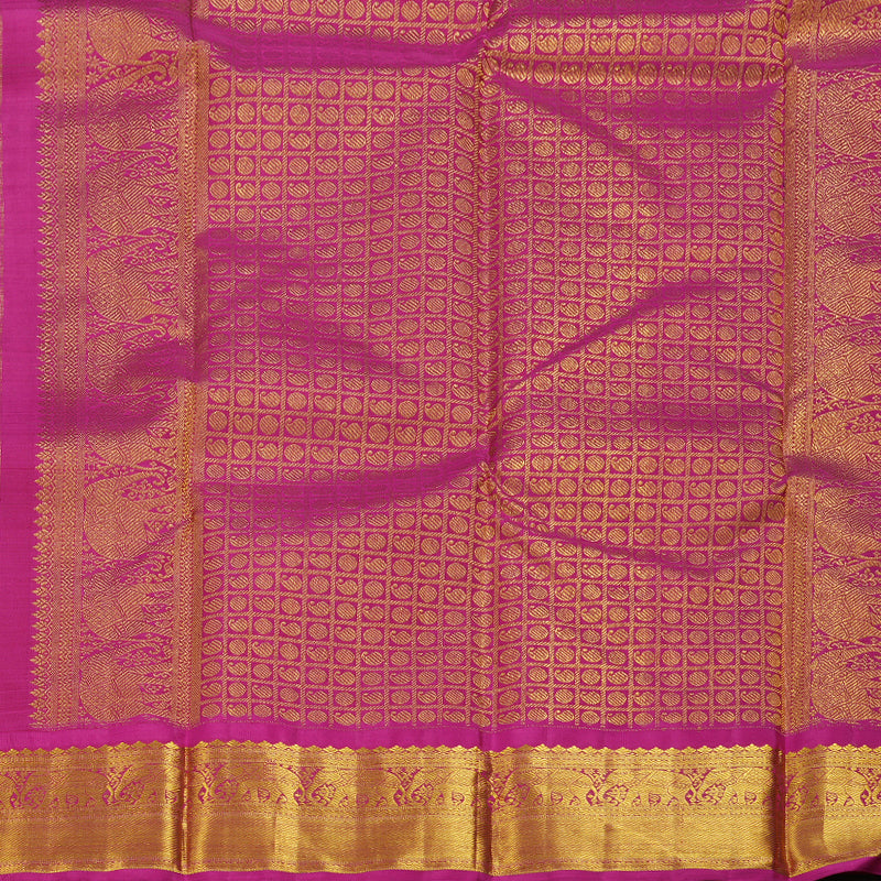 Hayagrivas Fluorescent Green Kanjivaram Silk Saree with Pink Border BBD473F15-1