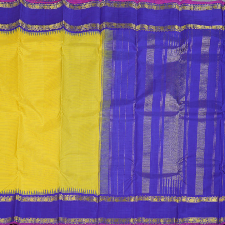 Hayagrivas Lemon Yellow Kanjivaram Silk Saree with Blue Border BBD555G3-8