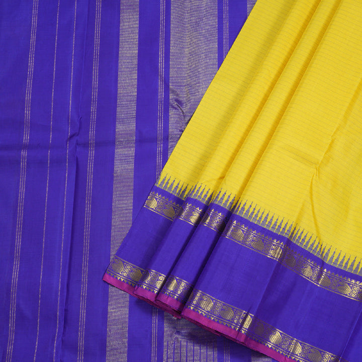 Hayagrivas Lemon Yellow Kanjivaram Silk Saree with Blue Border BBD555G3-8