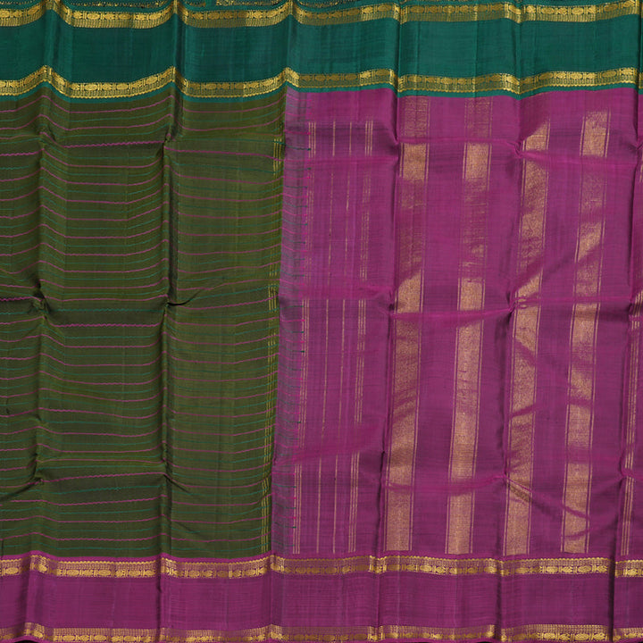 Hayagrivas Mehandi Green Kanjivaram Silk Saree with Purple And Green Border BBD597G6-1