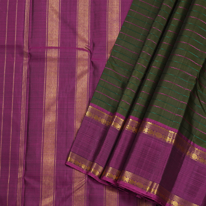 Hayagrivas Mehandi Green Kanjivaram Silk Saree with Purple And Green Border BBD597G6-1