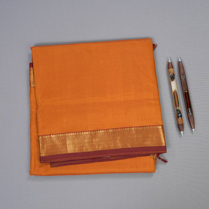 Hayagrivas Mango Yellow Ten yards Silk Cotton Saree with Maroon Border BBD602G1-6