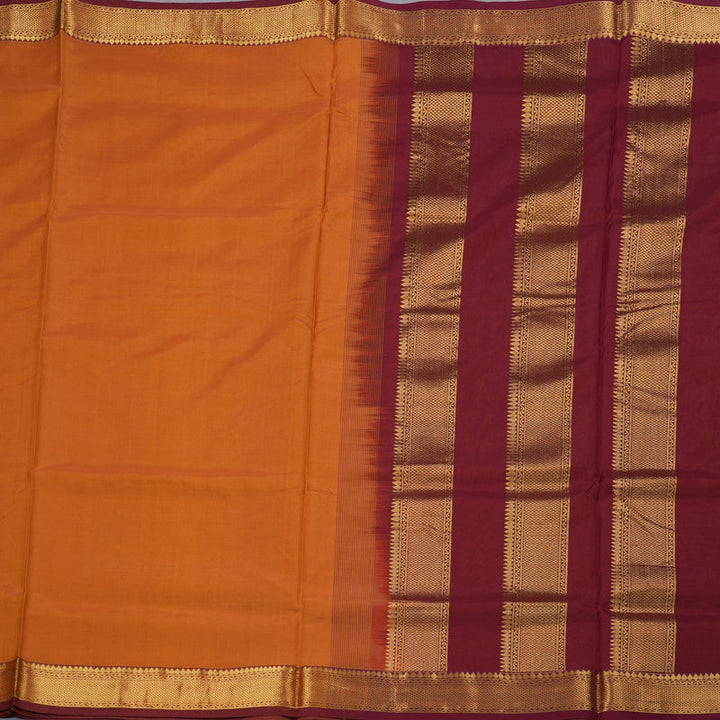 Hayagrivas Mango Yellow Ten yards Silk Cotton Saree with Maroon Border BBD602G1-6