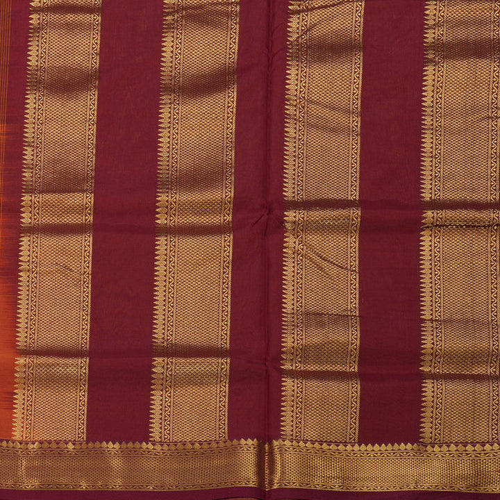 Hayagrivas Mango Yellow Ten yards Silk Cotton Saree with Maroon Border BBD602G1-6