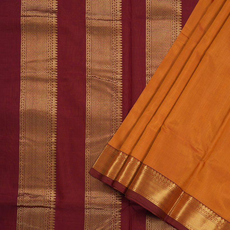 Hayagrivas Mango Yellow Ten yards Silk Cotton Saree with Maroon Border BBD602G1-6