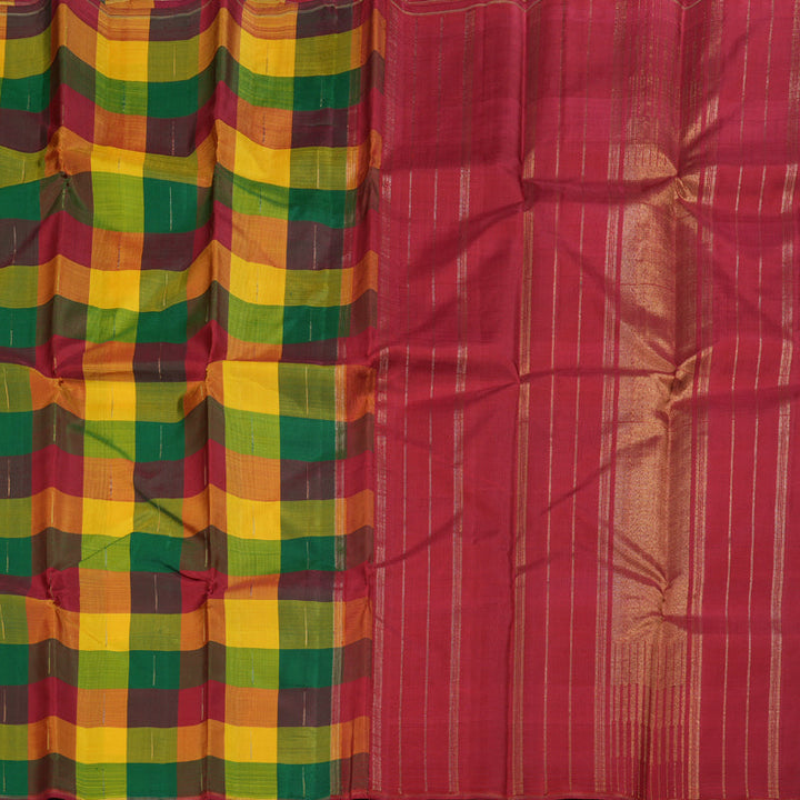 Hayagrivas Multi Color Checks Kanjivaram Silk Saree BBD711H1-1