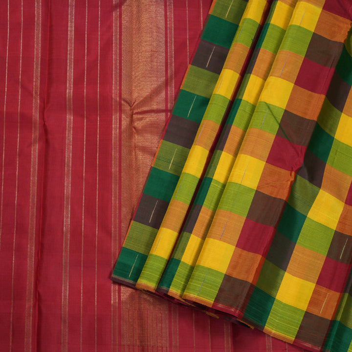 Hayagrivas Multi Color Checks Kanjivaram Silk Saree BBD711H1-1