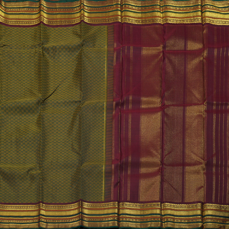 Hayagrivas Mehandi Green Kanjivaram Silk Saree with Wine Maroon Border BBD715H12-1