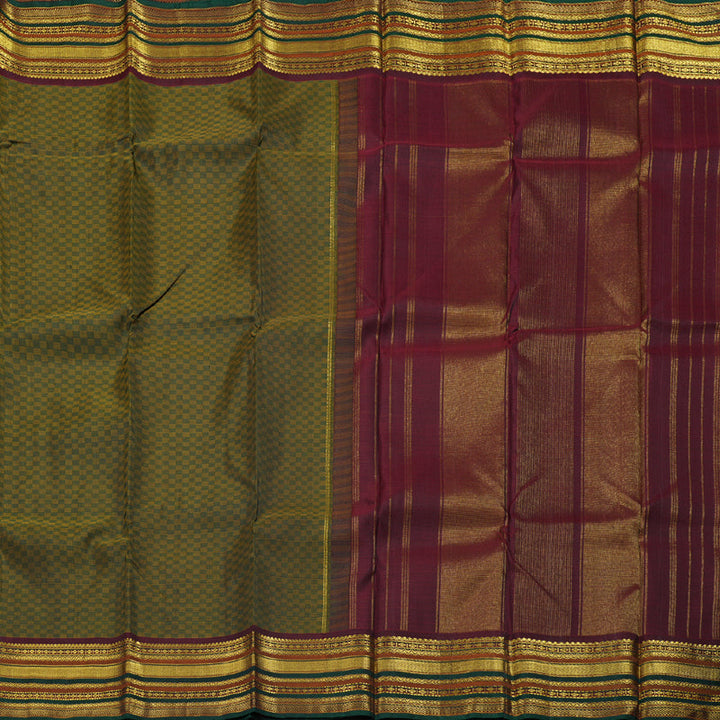 Hayagrivas Mehandi Green Kanjivaram Silk Saree with Wine Maroon Border BBD715H12-1