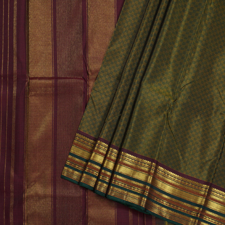 Hayagrivas Mehandi Green Kanjivaram Silk Saree with Wine Maroon Border BBD715H12-1