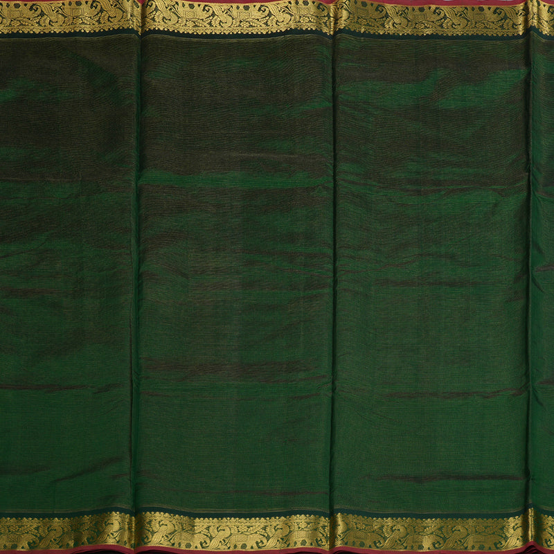 Hayagrivas Bottle Green Ten yards Silk Cotton Saree BBD784H1-4