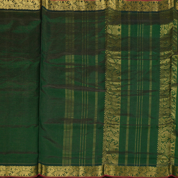 Hayagrivas Bottle Green Ten yards Silk Cotton Saree BBD784H1-4