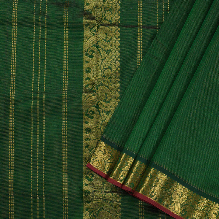 Hayagrivas Bottle Green Ten yards Silk Cotton Saree BBD784H1-4