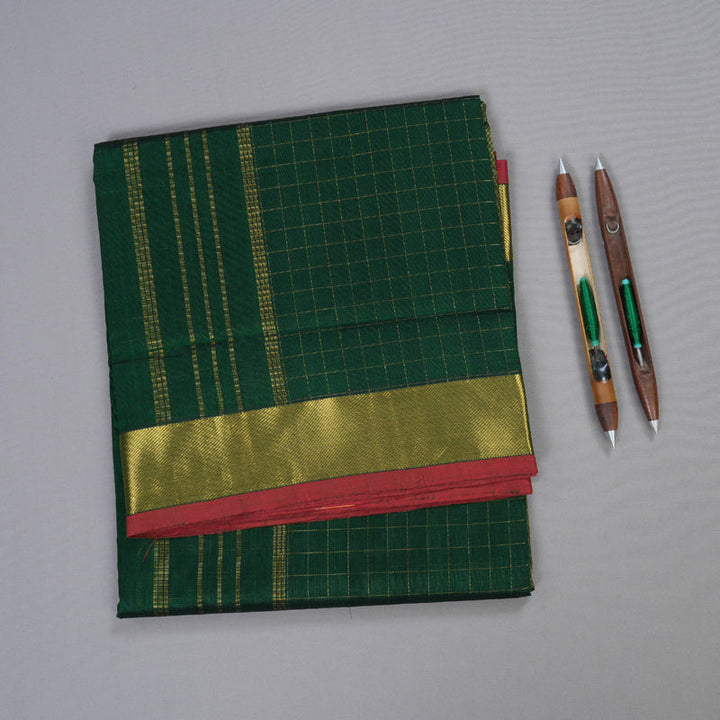 Hayagrivas Bottle Green Ten yards Silk Cotton Saree BBD784H5-1