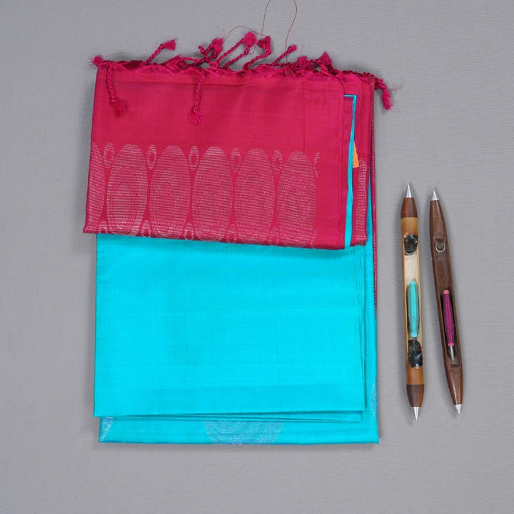 Hayagrivas Handloom Bright Sky Blue Soft Silk Saree with Dark Pink Border HBD3640F1-22