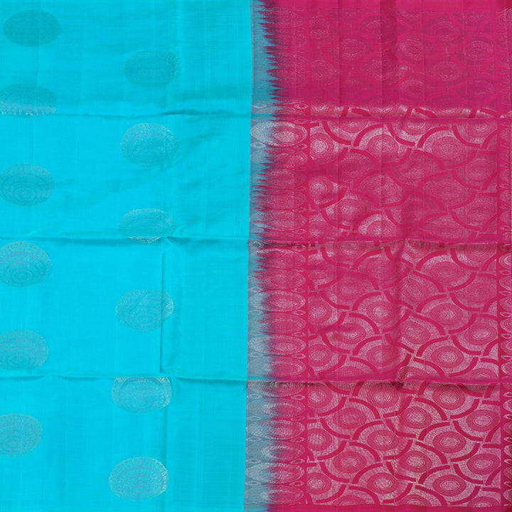 Hayagrivas Handloom Bright Sky Blue Soft Silk Saree with Dark Pink Border HBD3640F1-22