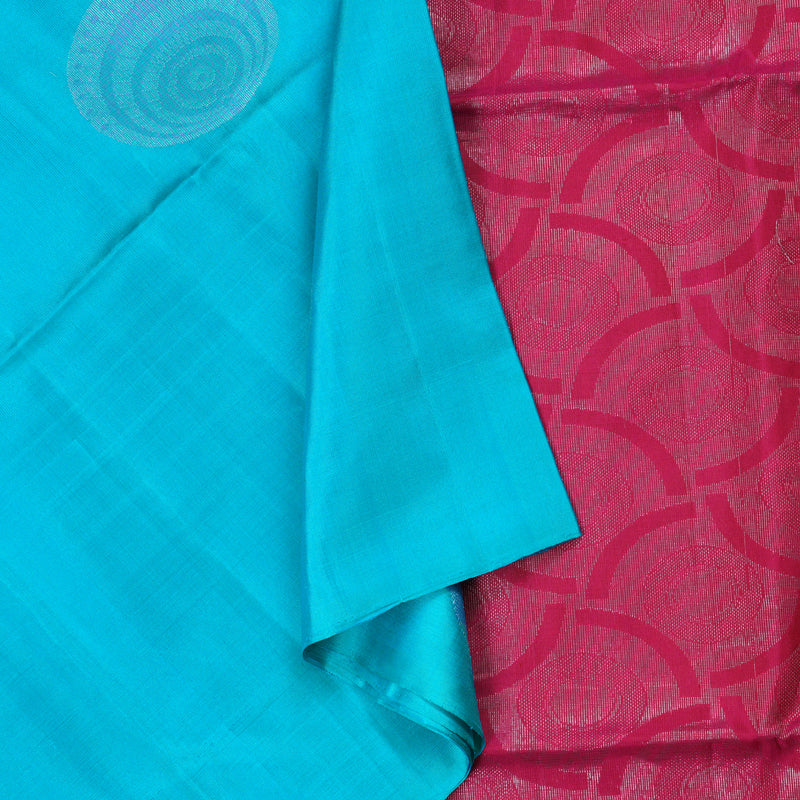 Hayagrivas Handloom Bright Sky Blue Soft Silk Saree with Dark Pink Border HBD3640F1-22